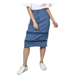 Denim Washed Buttoned Skirt (Blue)