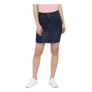 Denim Stitching Pattern Buttoned Skirt (Blue)