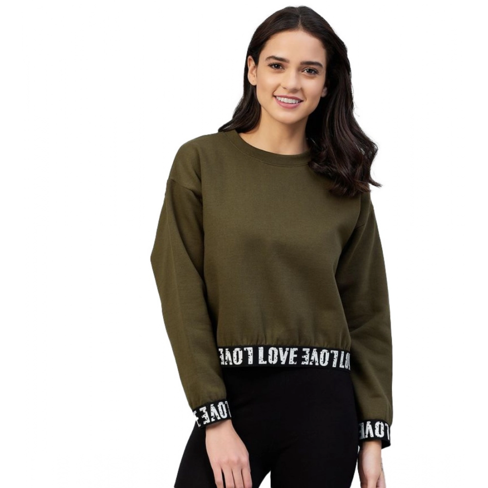 Fleece Solid Long Sleeves Sweatshirt (Olive)