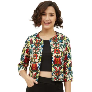 Polyester Floral 3-4th Sleeves Shrug (Multicolor)