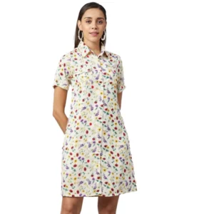 Polyester Floral Short Sleeve Above Knee Dress (Multicolor)