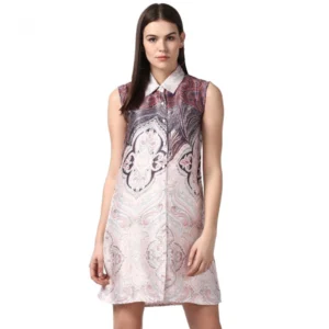 Polyester Printed Sleeveless Above Knee Dress (Orange)