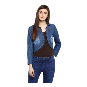 Denim Pleated 3-4th Sleeves Shrug (Blue)