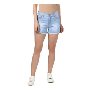 Denim Solid Buttoned Shorts (Blue)