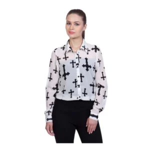 Polyester Printed Long Sleeves Standard Length Shirt (White)
