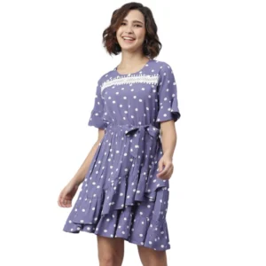 Polyester Polka Bell Sleeve Above Knee Dress (Lavender)