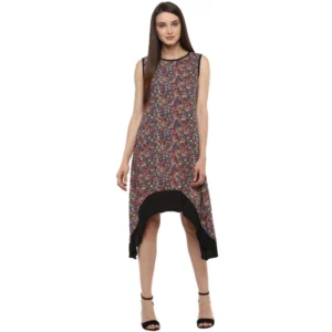 Polyester Printed Sleeveless Knee-Length Dress (Multicolor)