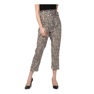 Polyester Animal Print Elasticated Trousers (White - Yellow)