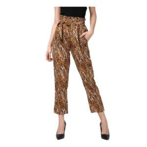 Polyester Animal Print Elasticated Trousers (Orange - Black)