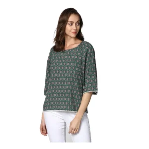 Polyester Printed 3-4th Sleeves Top (Green)
