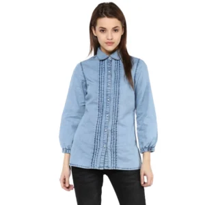 Denim Solid 3-4th Sleeves Standard Length Shirt (Blue)