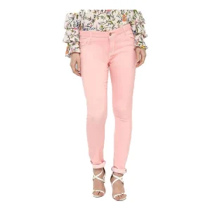 Denim Solid Buttoned Jeans (Pink)