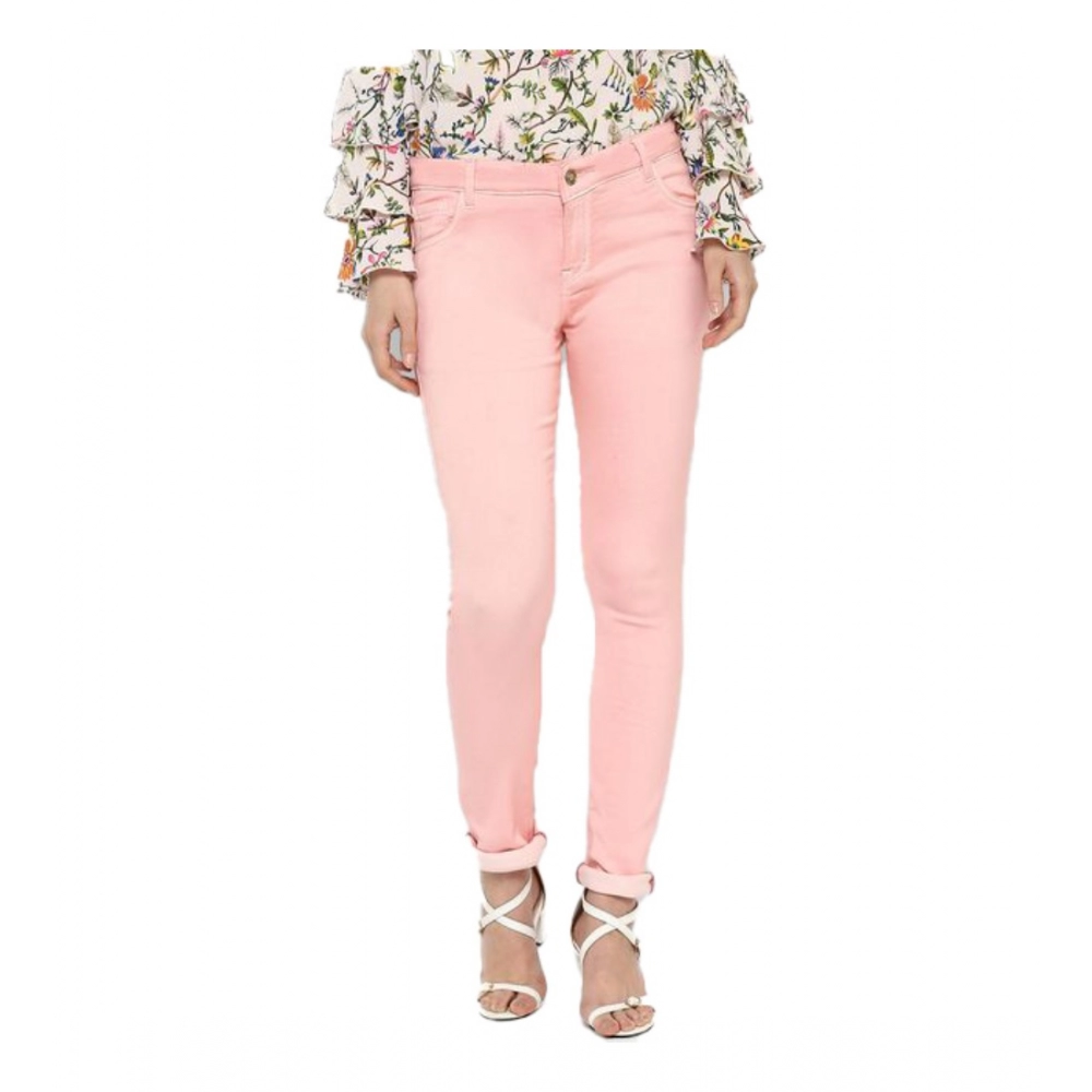 Denim Solid Buttoned Jeans (Pink)