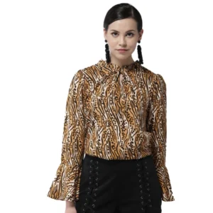 Polyester Printed Bell Sleeve Top (Orange - Black)