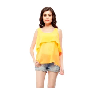 Polyester Solid Sleeveless Regular Top (Orange)