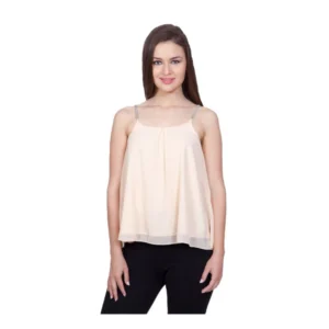 Polyester Solid Shoulder Straps Regular Top (Beige)