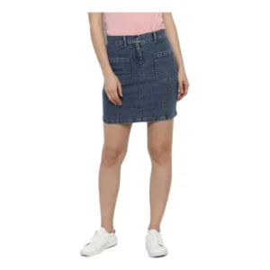 Denim Front Pocket Buttoned Skirt (Blue)