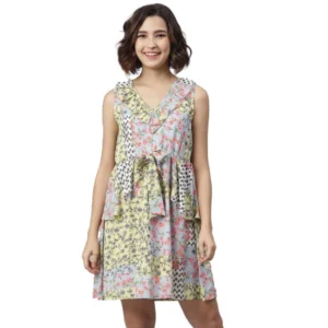 Polyester Peplum Sleeveless Above Knee Dress (Multicolor)