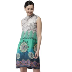 Polyester Printed Sleeveless Above Knee Dress (Multicolor)