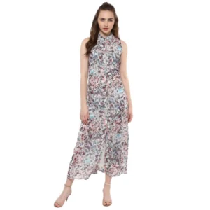 Polyester Chiffon Printed Sleeveless Dress (Multicolor)