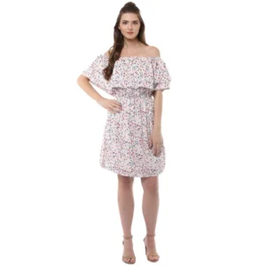 Rayon Floral Half Sleeve Above Knee Dress (Multicolor)