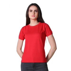 Cotton Blended Solid Round Neck Half Sleeve T-Shirt (Red)