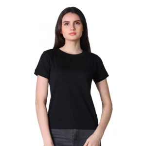Cotton Blended Solid Round Neck Half Sleeve T-Shirt (Black)