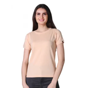 Cotton Blended Solid Round Neck Half Sleeve T-Shirt (Peach)