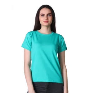 Cotton Blended Solid Round Neck Half Sleeve T-Shirt (Green)