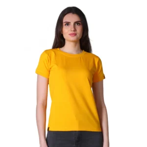 Cotton Blended Solid Round Neck Half Sleeve T-Shirt (Mustard)