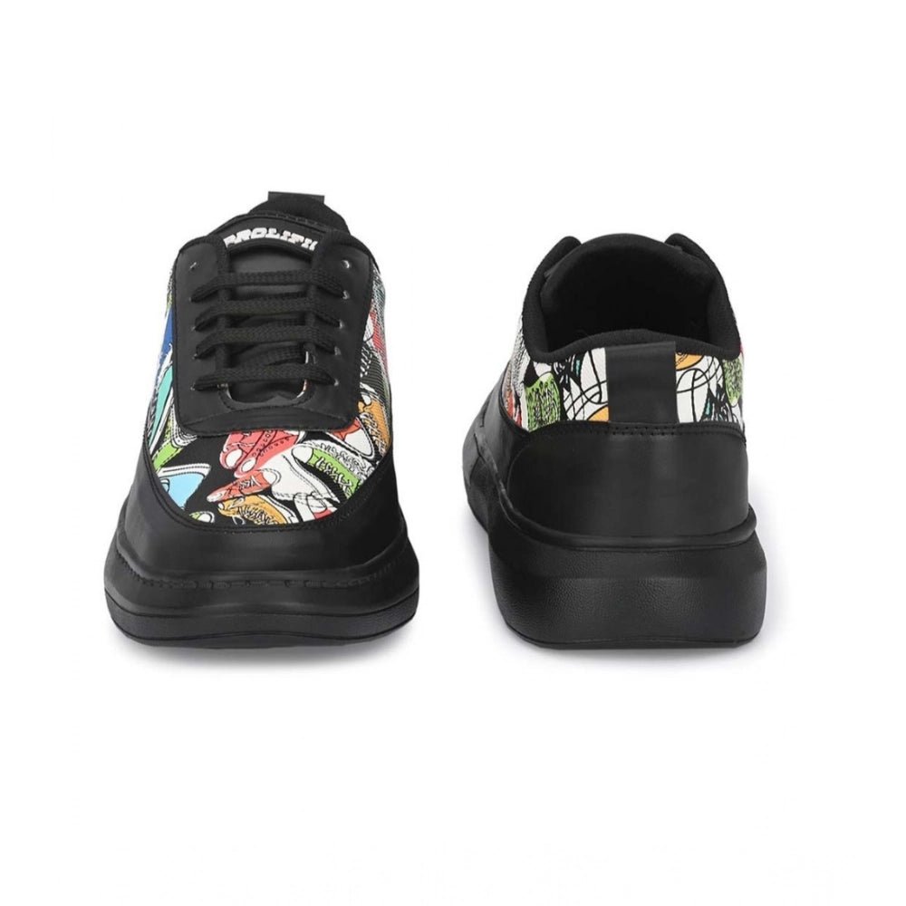 Men's Casual Synthetic Printed Lace-Up Shoes (Black) - Image 5