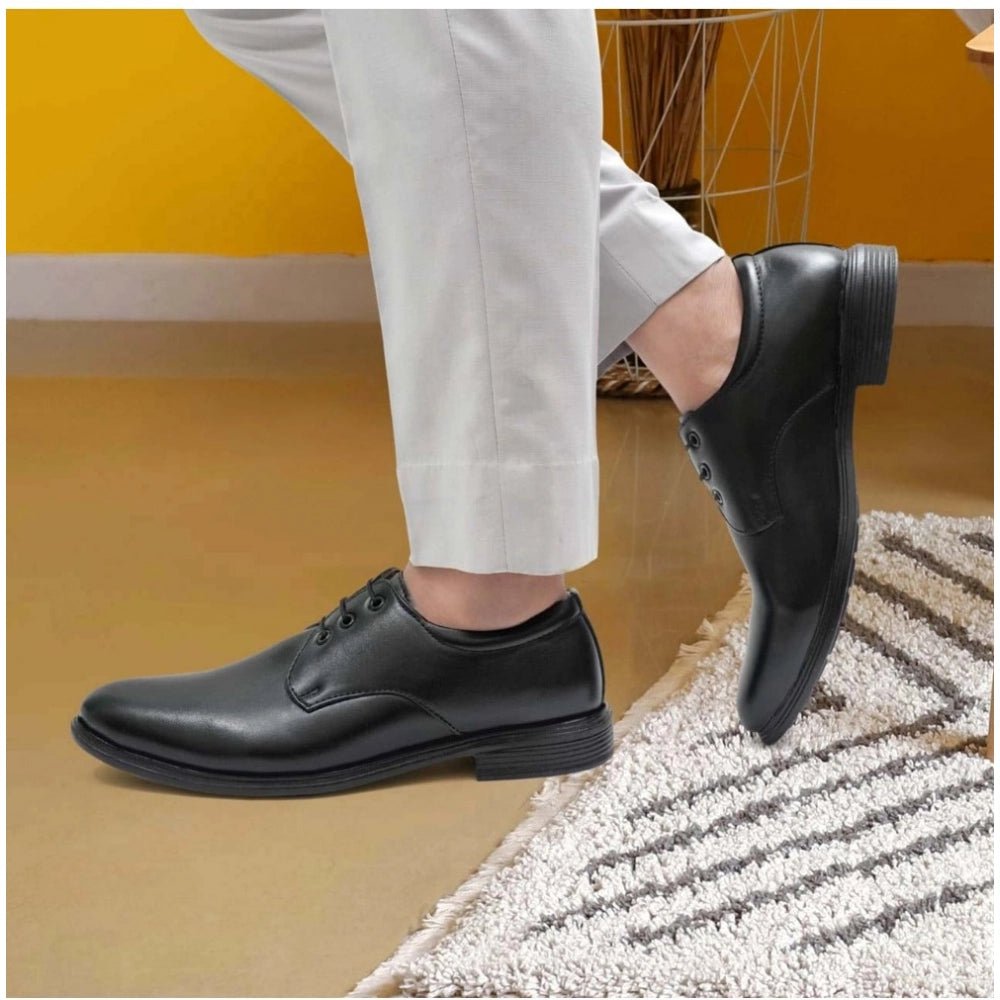 Men's Casual Faux Leather Solid Lace-Up Formal Shoes (Black) - Image 2