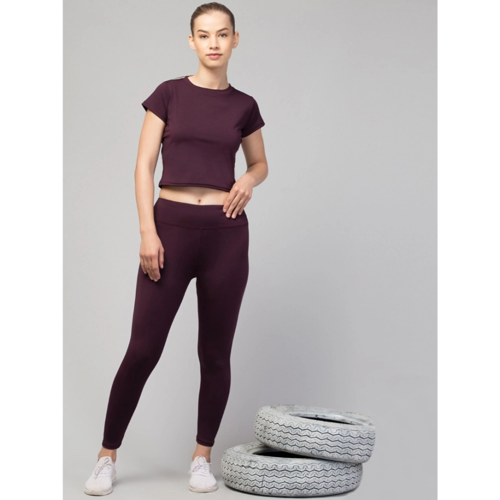 Polyester Solid Ankle Length High-Rise Tights (Purple) - Image 3