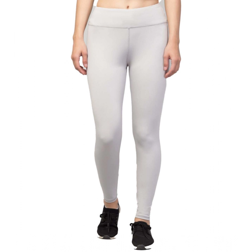 Polyester Solid Ankle Length High-Rise Tights (Light Grey)