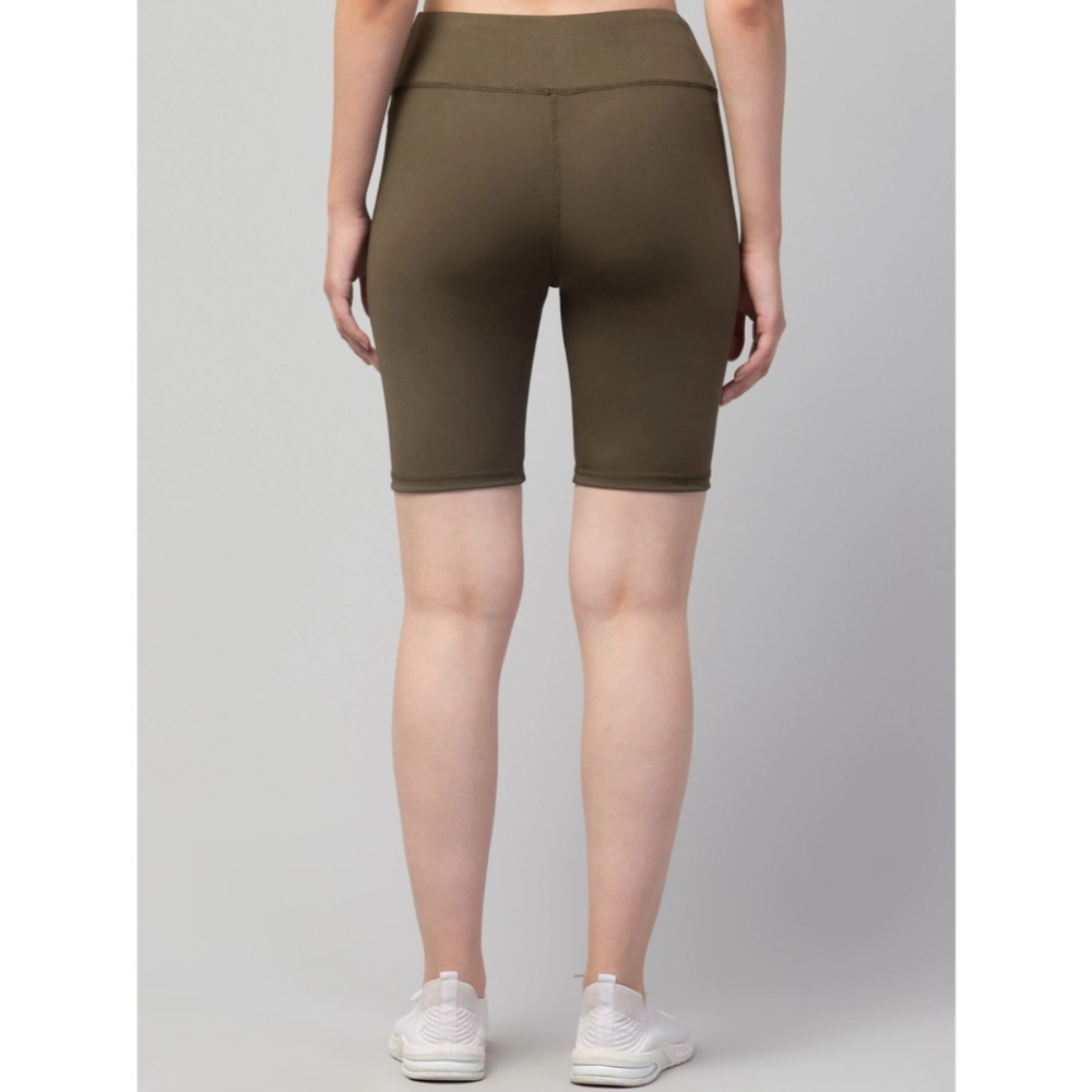 Polyester Solid Above Knee High-Rise Shorts (Olive) - Image 6