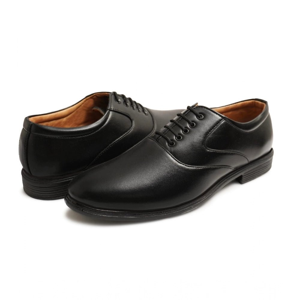 Men's Casual Faux Leather Solid Lace-Up Formal Shoes (Black) - Image 5