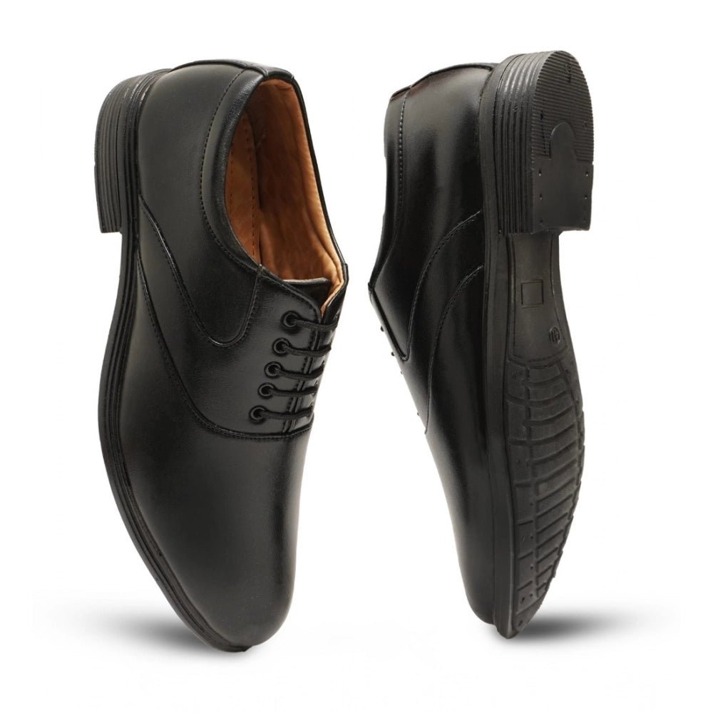 Men's Casual Faux Leather Solid Lace-Up Formal Shoes (Black) - Image 3