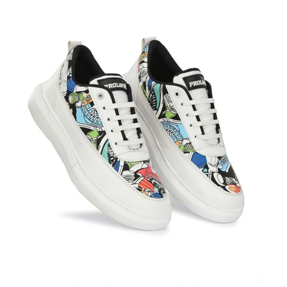 Men's Casual Synthetic Printed Lace-Up Shoes (White) - Image 3
