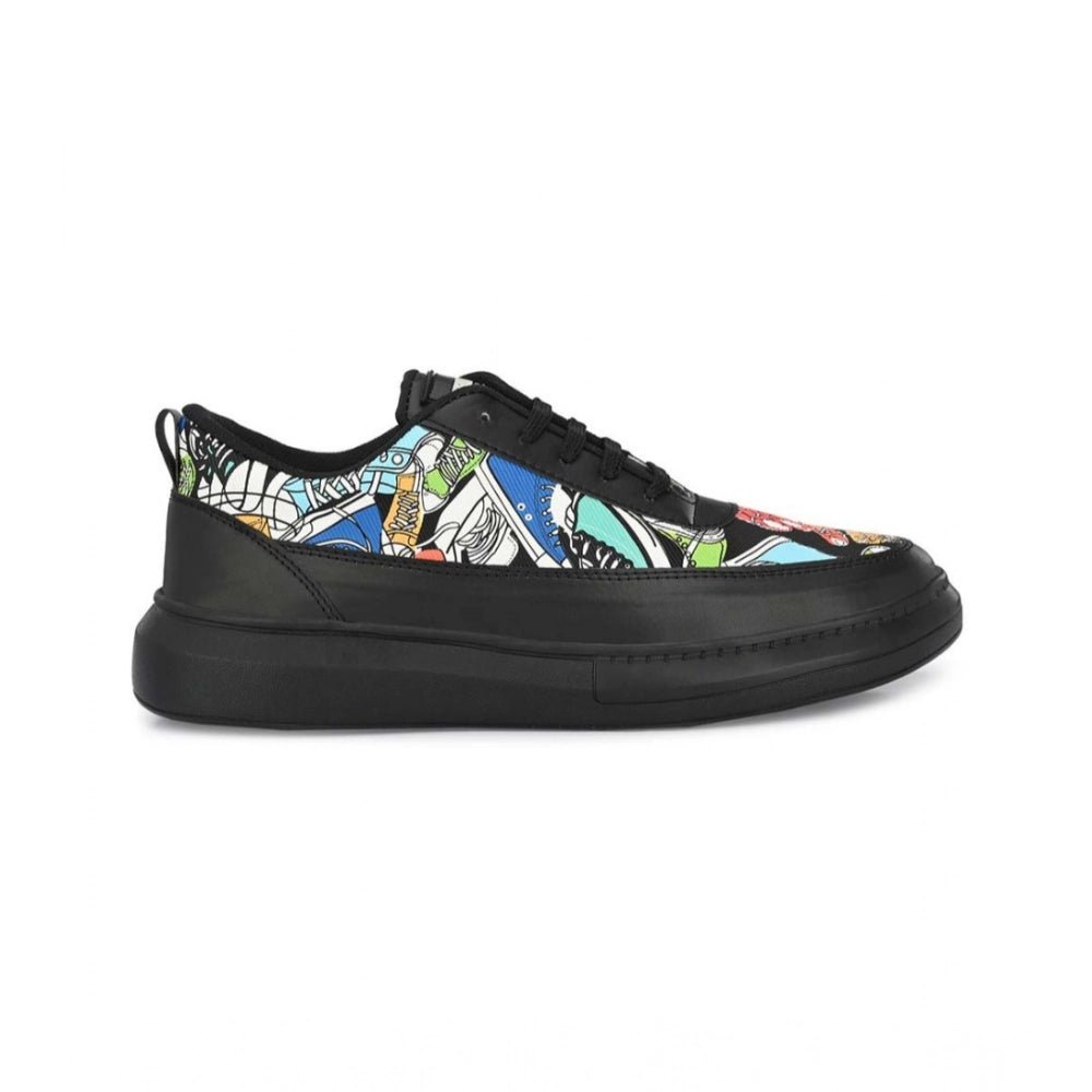 Men's Casual Synthetic Printed Lace-Up Shoes (Black) - Image 3