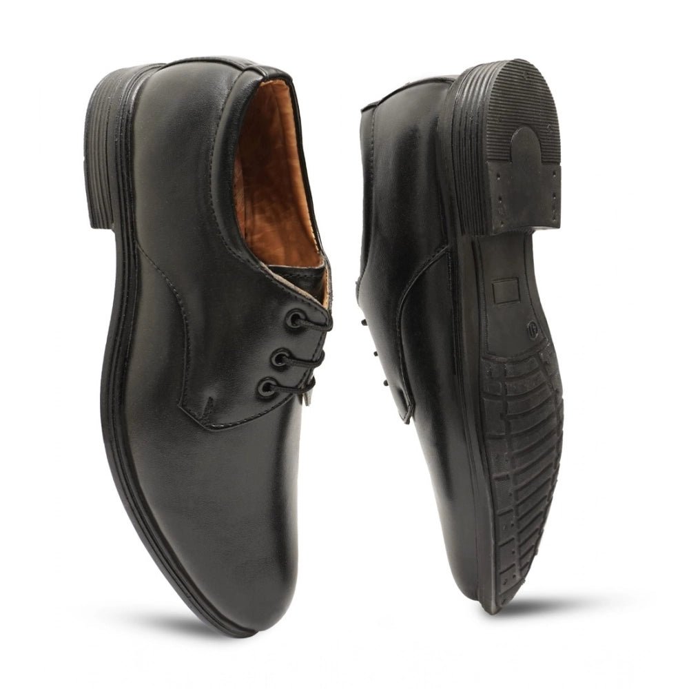 Men's Casual Faux Leather Solid Lace-Up Formal Shoes (Black) - Image 3