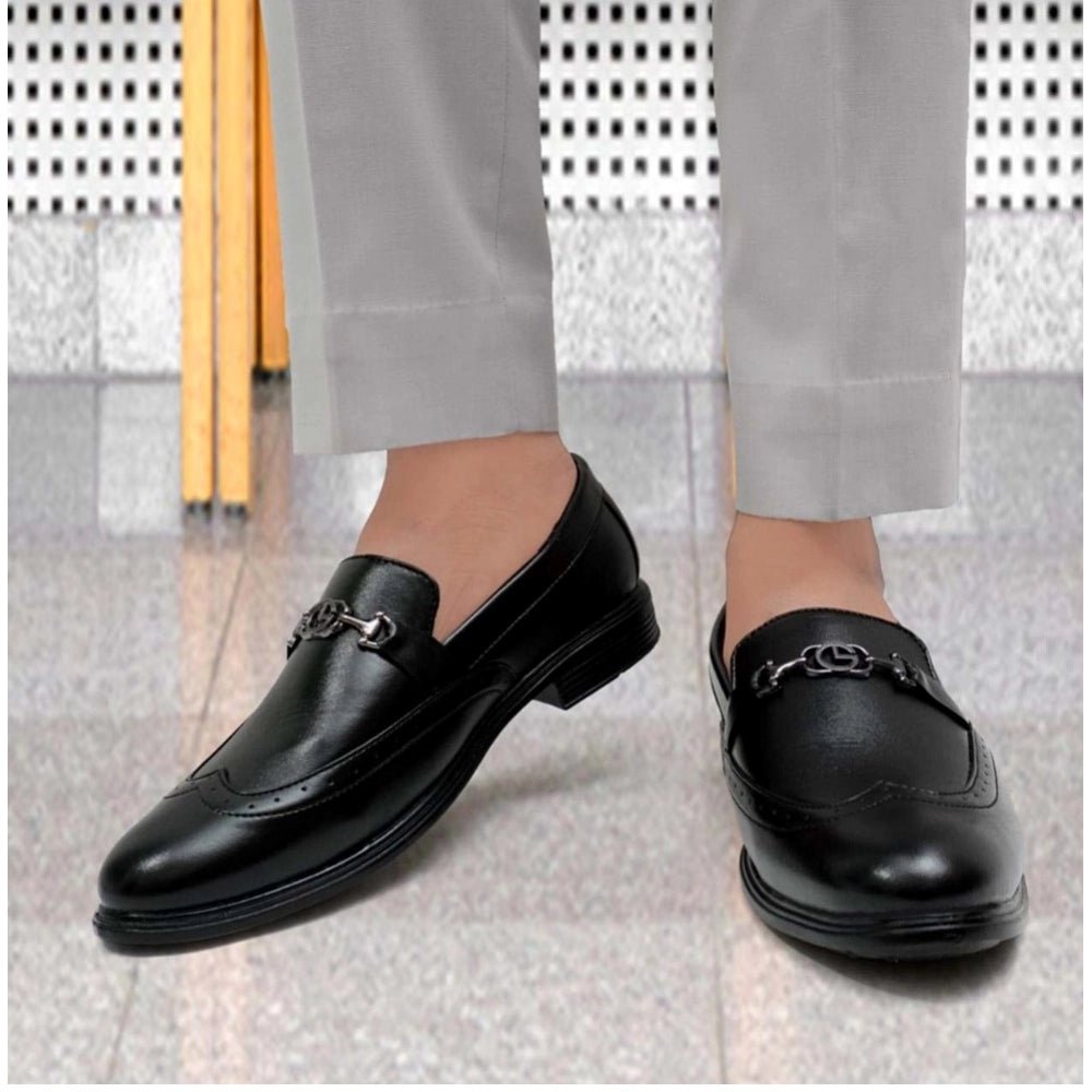 Men's Casual Faux Leather Solid Slip-on Formal Shoes (Black) - Image 2