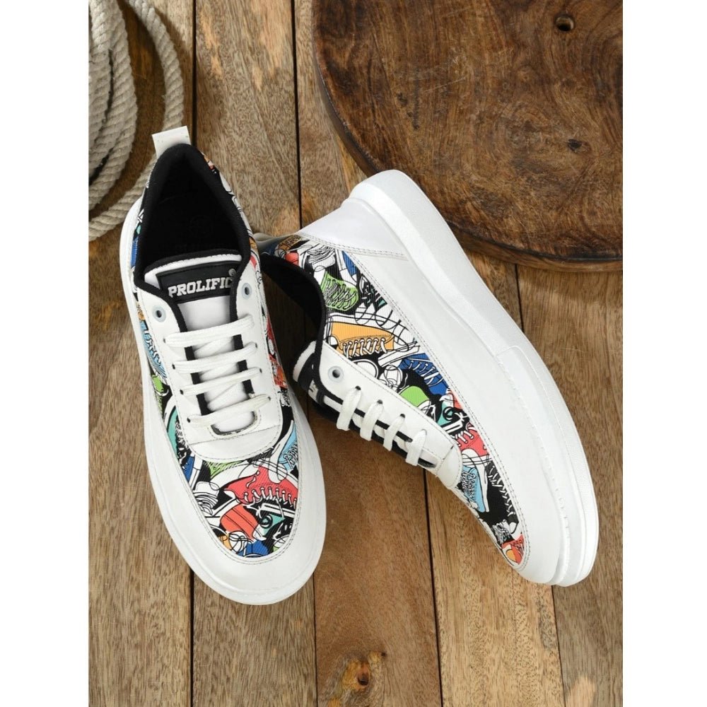 Men's Casual Synthetic Printed Lace-Up Shoes (White) - Image 2