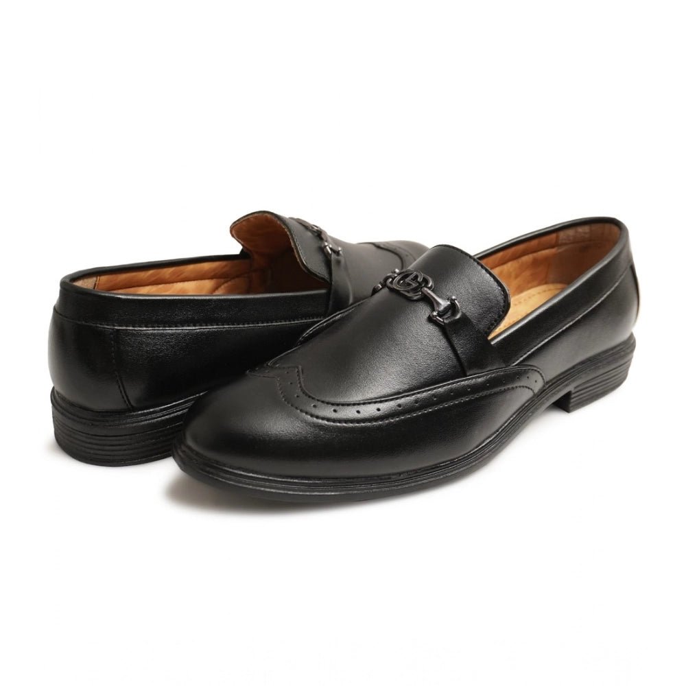 Men's Casual Faux Leather Solid Slip-on Formal Shoes (Black) - Image 3