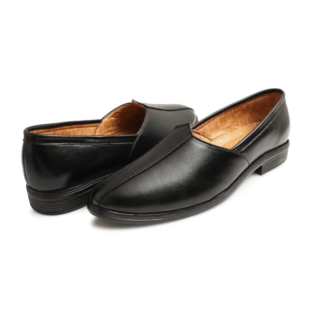 Men's Casual Faux Leather Solid Slip-on Formal Shoes (Black) - Image 3