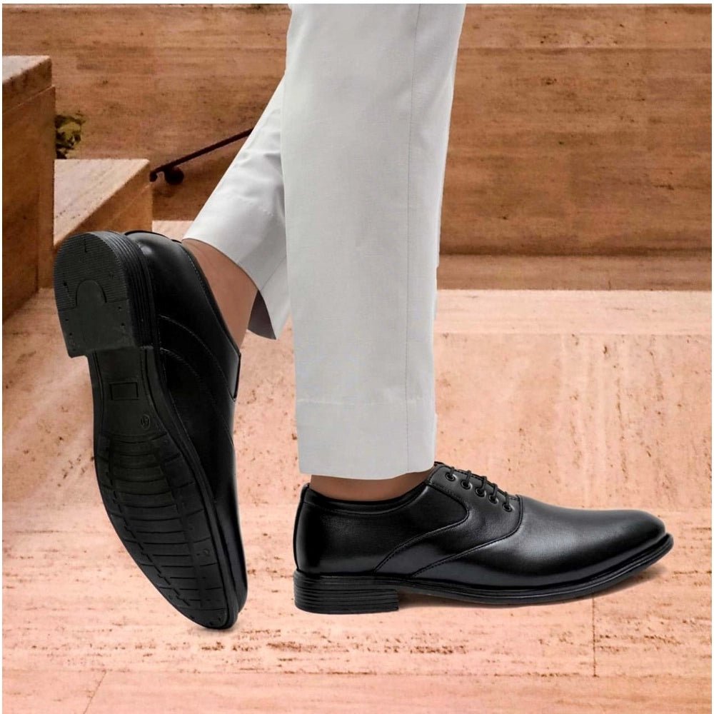 Men's Casual Faux Leather Solid Lace-Up Formal Shoes (Black) - Image 2
