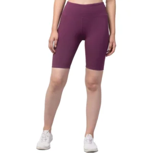 Polyester Solid Above Knee High-Rise Shorts (Purple)