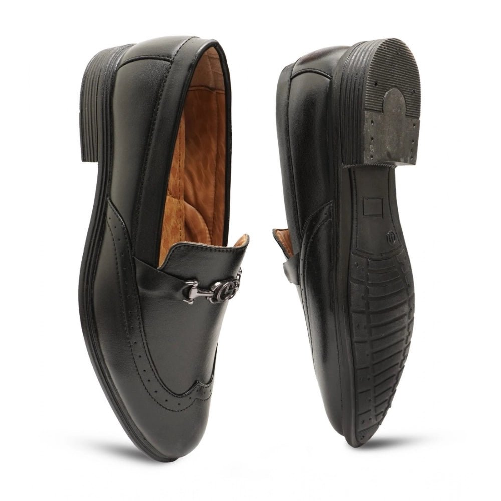 Men's Casual Faux Leather Solid Slip-on Formal Shoes (Black) - Image 5