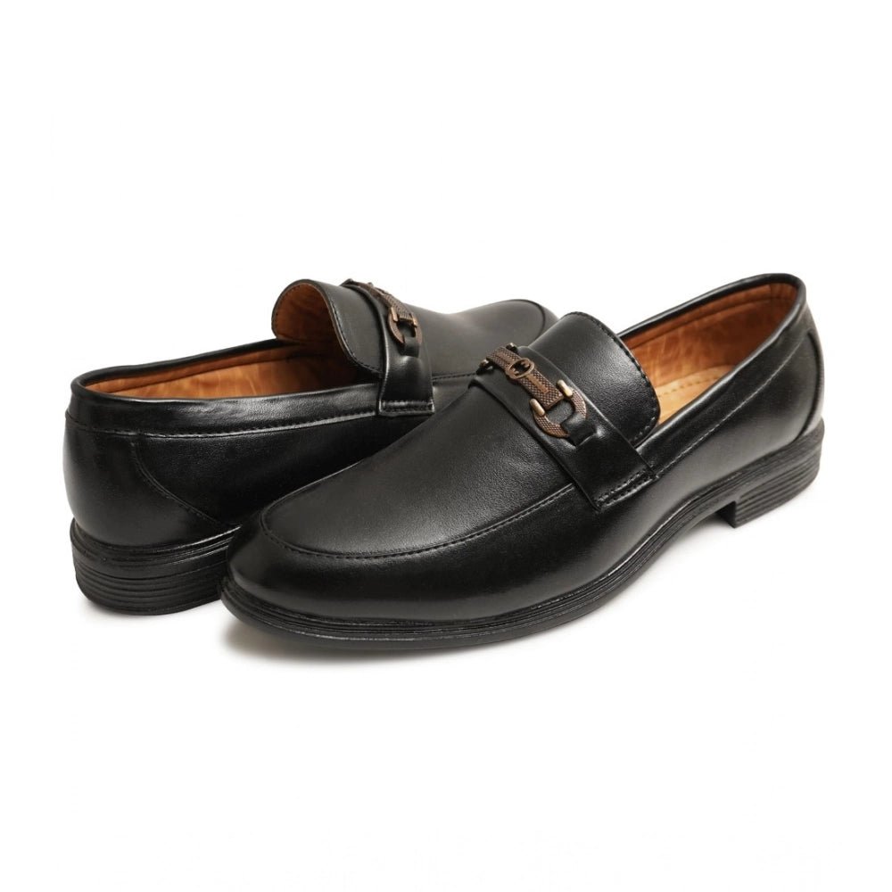 Men's Casual Faux Leather Solid Slip-on Formal Shoes (Black) - Image 5