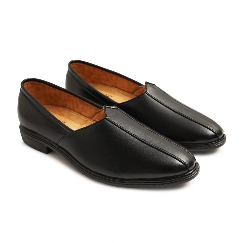 Men's Casual Faux Leather Solid Slip-on Formal Shoes (Black) - Image 2