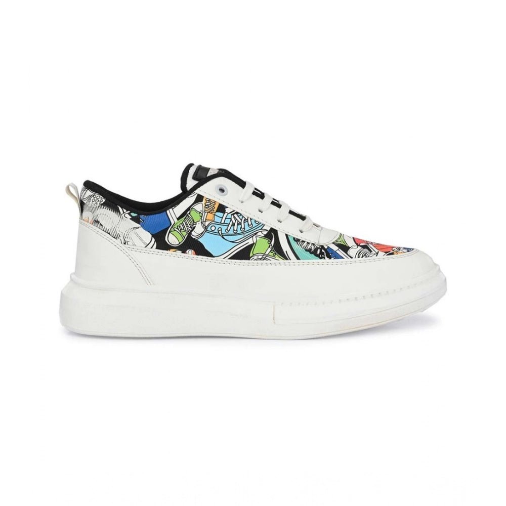 Men's Casual Synthetic Printed Lace-Up Shoes (White) - Image 5
